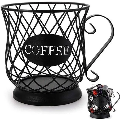 Productafbeelding van Ibenzoa® Robuuste opbergmand voor koffiekapsules en fruit – zwart staal met beschermende coating, afmetingen: bovenkant Ø 17 cm × hoogte 19 cm × onderkant Ø 15 cm