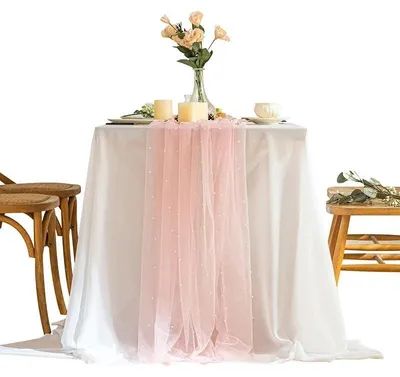 Produktbild von Romantischer Tischläufer Gaze - Perlennetz Tischdecke - Transparente Voile - Hochzeit Geburtstag Babyparty Deko - 40x220 cm - Rosa