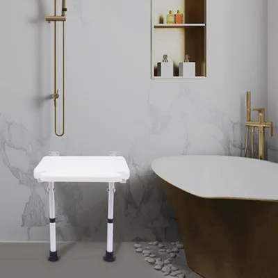 Immagine prodotto di Sedia per doccia – Pieghevole – Con piedini stabilizzanti – Portata massima 100 kg – Altezza regolabile – Alluminio