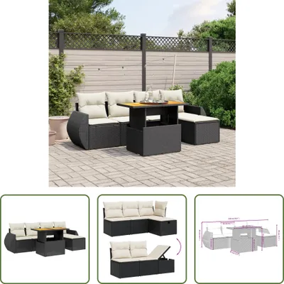 Produktbild von The Living Store 6-tlg. Garten-Sofagarnitur mit Kissen Schwarz Poly Rattan