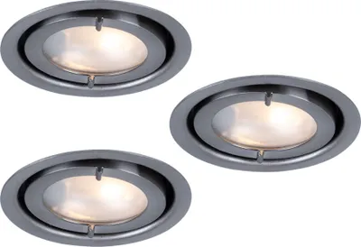 Produktbild von Paulmann Möbel Einbauleuchten Set Dress schwenkbar 3x20W 60VA 230/12V G4 70mm Eisen gebürstet/Alu