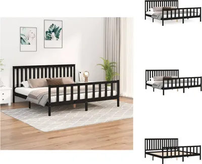 Produktbild von vidaXL Massivholzbett mit Kopfteil Schwarz 200x200 cm Kiefer -  Betten & Bettgestelle