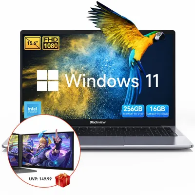 Produktbild von Blackview 15.6" FHD Acebook 6 Laptop mit 14" tragbarem Bildschirm, 4x3.6Ghz, 16GB DDR4+256GB SSD/1TB, 180° drehbar, Windows 11, Tastatur-Aufkleber