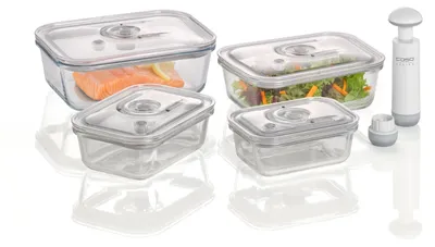 Produktbild von CASO VacuBoxx E-Set - 4 extrem stabile eckige Vakuumbehälter aus Borosilikatglas
