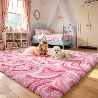 Image de Tapis moelleux arc-en-ciel pour enfants, dimensions 200 x 290 cm