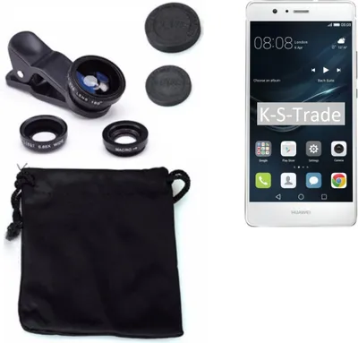 Produktbild von K-S-Trade Smartphone Kamera Linsen Set Kompatibel mit Huawei P9 Lite 3in1 Clip-On Kamera Adapter Macro Weitwinkel FishEye Fischauge Objektiv Linse