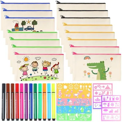 Productafbeelding van DIY Canvas Pennenzak met 12 Kleurstiften en Templates