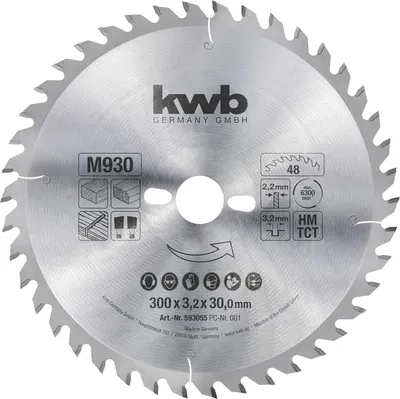 Produktbild von kwb Kreissägeblatt 300 x 30 mm, schneller Schnitt, mittlere Güte, Sägeblatt geeignet für Weich- und Hartholz, Tischlerplatten und Spanplatten