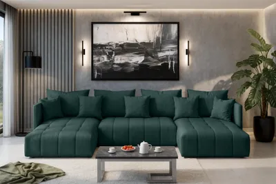 Produktbild von AX LIVING Ecksofa Grün Sofa U Form mit Schlaffunktion Veliro U, 353 cm