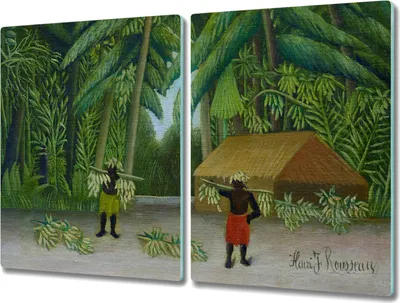 Produktbild von Coloray Hackbrett Küchenbrett Kochplattenabdeckung Schneidebrett Herdabdeckplatte 2x40x52 cm - Dschungelhütte Palme Bananen