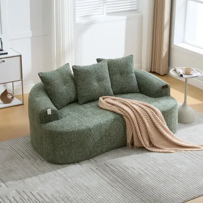 Image de OKWISH Canapé Droit 2 Places - Canapé Moderne en Chenille Vert avec 3 Coussins Décoratifs
