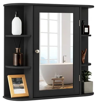 Spiegelkast Badkamer, 66x17x63 cm, Schwarz, 4 Fächer, 6 Regale