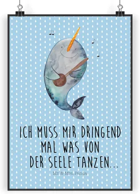 Produktbild von Mr. & Mrs. Panda Bild Narwal Gitarre DIN A3 - Blau Pastell - Geschenk, Wal, Kunstdruck, Tanzen, Meer, Probleme, Posterdruck, Wandbild, Gespräche, wanddeko, drucke
