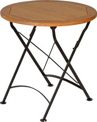 Produktbild von Premium Teak Tisch klappbar rund 70 cm als wetterfester Balkontisch rostfreier Gartentisch und hochwertiger Bistrotisch