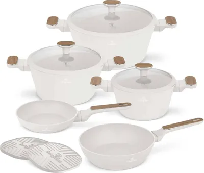 Zdjęcie produktu dla Zestaw naczyń nieprzywierających Berlinger Haus, kute aluminium, indukcja, 10-częściowy, TitanPro, ergonomiczny i skandynawski styl, kolekcja Sahara Nordic