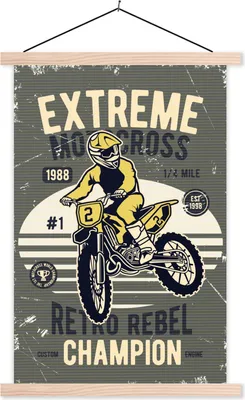 Produktbild von MuchoWow® Textilposter Motorrad - Retro - Gelb 60x90 cm mit holzfarbenen Rahmen - Textil