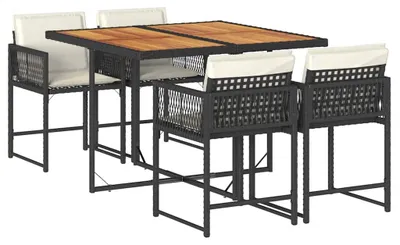 Produktbild von vidaXL 5-tlg. Garten-Essgruppe mit Kissen Schwarz Poly Rattan