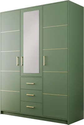 Produktbild von Kleiderschrank BALI II D3 mit Spiegel und Schubladen, Drehtürenschrank, Schlafzimmerschrank, großer Stauraum (Grün)