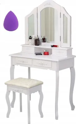 Produktbild von Ekspand | Schminktisch TL04 - Beigefarben - mit Spiegel und Hocker - Elegantes Design mit Stauraum