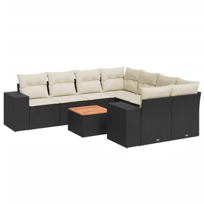 Produktbild von vidaXL 9-tlg. Garten-Sofagarnitur mit Kissen Schwarz Poly Rattan