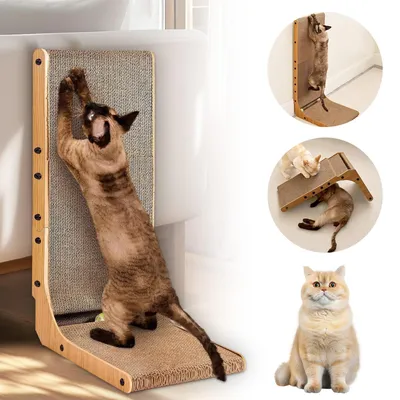 Produktbild von Kratzbrett Katze, 68 cm L-Förmige Kratzpappe für Katzen, Hochdichtes Verschleißfestes Kratzmöbel, Super stabil Katzenkratzbrett für Wand und Ecke