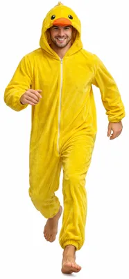 Produktbild von Entenkostüm Herren Overall mit Kapuze – Tierkostüm Erwachsene Gelb Einteiler – Karneval Fasching Verkleidung Tieranzug Festival JGA Kostüm Männer Vogel Schnabel, Größe:M