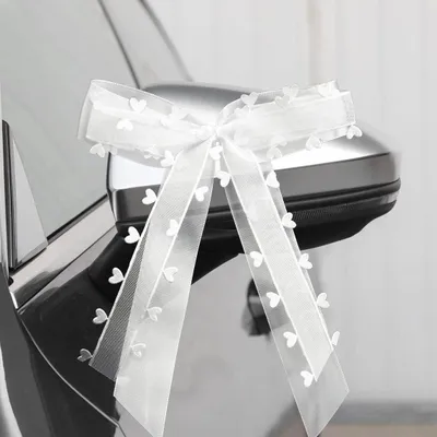Produktbild von Fesaizwi 50 StüCk Autoschleifen Hochzeit - Weiß Mit Herzen Schleifen Auto - Weihnachtsschleifen Hochzeitsdeko - Handgemacht Satinband (25 * 15cm)