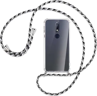 Produktbild von Handykette Backcover-Schutzhülle mit Band (Metall silberfarben) für Nokia 7.1 - schwarz/grau/weiß