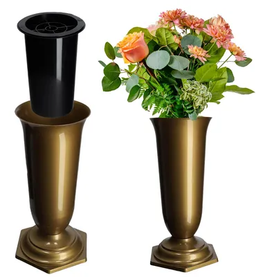 Image de Vase funéraire - Vase pour pierre tombale - 23 cm - Taille M - Or