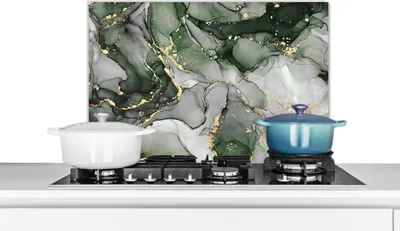 Produktbild von KitchenYeah®  Spritzschutz Küche - Küchenrückwand - Wandschutz für Herd und Spüle - Luxus - Marmor - Grün 60x40 - Alu-Dibond (Alternative zum Spritzschutz aus Glas) - Hitzebeständig - Herdspritzschutz