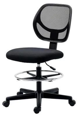 Produktbild von Ergonomischer Bürostuhl mit verstellbarem Fußring, 93-113 cm höhenverstellbarer Drehstuhl, Schreibtischstuhl mit Rollen, Arbeitsstuhl, Schwarz