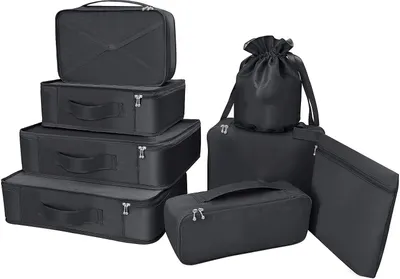 Produktbild von Koffer-Organizer, Reise-Kleidersäcke, 8 Sets/7 Farben, Reisegepäck-Organizer inklusive, wasserdichte Schuhaufbewahrungstasche, bequeme Kompressionstasche für Reisende (schwarz)