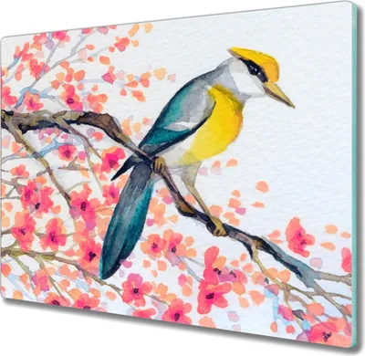 Produktbild von Coloray Herdabdeckplatte 60x52 cm Schneidebrett Kochplattenabdeckung Küchenbrett Hackbrett - Baum Tier Vogel
