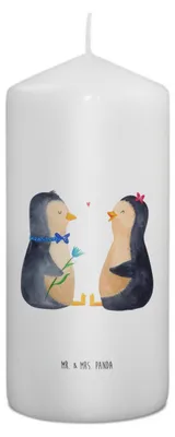 Produktbild von Mr. & Mrs. Panda Kerze Pinguin Pärchen 15 x 7 cm - Weiß - Geschenk, Blockkerze, Liebe, Pinguine, Hochzeitstag, Erinnerungslicht, Stumpenkerze, Erinnerungskerze, Hochzeit