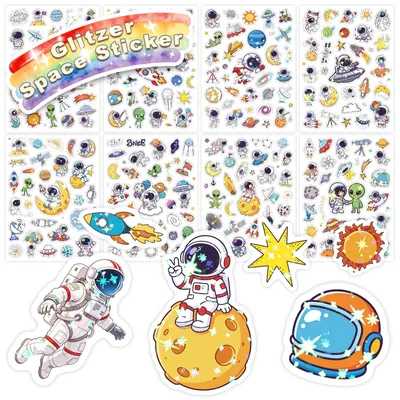 Productafbeelding van Set met 8 ruimteglitterstickers voor kinderen, meer dan 200 ontwerpen
