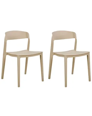 Two beige plastic chairs are shown from the front against a white background.