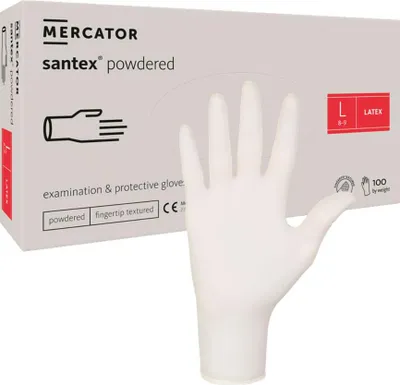 Produktbild von Latexhandschuhe Größe L, gepudert, Santex-Fingerschutz, 100 Stück