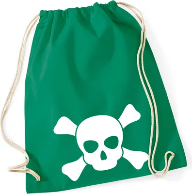 Produktbild von Huuraa Turnbeutel Pirat Totenschädel 12 Liter Kelly Green Baumwolle Rucksack Geschenkidee