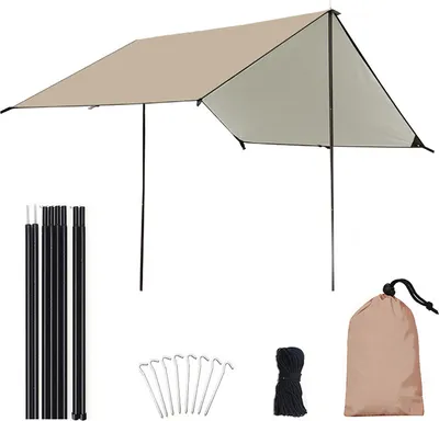 Produktbild von Camping-Markise mit Stangen, wasserdicht, UV-Schutz, Sonnenschutz, Outdoor, Camping, Wandern, Rucksack, Plane, Regenfliege