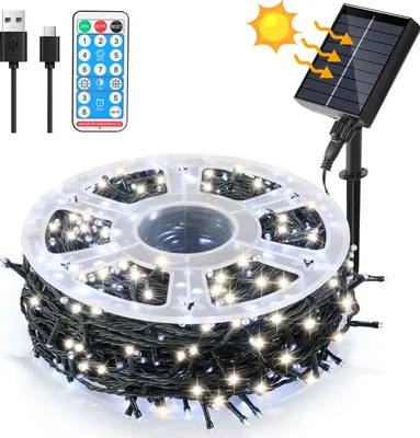 Obrázok produktu pre Bettizia LED solárne rozprávkové svetlá 100M 1000LEDs vodotesné a s 8 režimami pre vonkajšie vnútorné záhradné párty a vianočné dekorácie vonkajšie osvetlenie dekorácie, studená biela