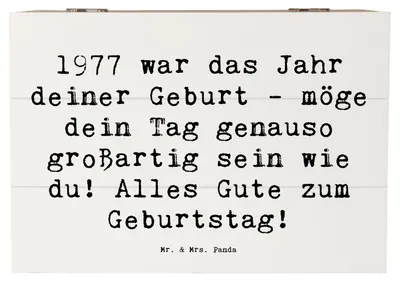 Produktbild von Mr. & Mrs. Panda Geschenkbox Spruch 1977 Geburtstag 22 x 15 cm - Weiß - Geschenk, Erinnerungen, Happy Birthday, herzlichen Glückwunsch, Schatzkiste, schmuckbox, Truhe