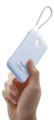 Productafbeelding van VIYISI Powerbank, 10000mAh, ultradun met geïntegreerde USB-C kabel, blauw