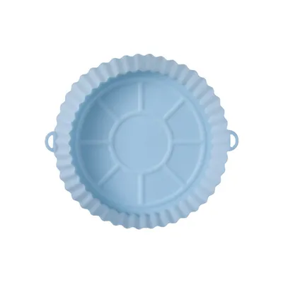 Produktbild von Wiederverwendbar Silikon Air Fryer Pad Tablett  Runde Silikon Isoliereinlage Speiseteller, Backform aus Silikon für Heißluftfritteuse（blau）