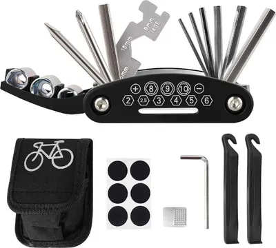 Produktbild von STILVORA Flickwerkzeuge, Fahrrad Reparaturset, Kompaktes Werkzeugset für schnelle Reparaturen unterwegs, Mit Multitool, Reifenheber und mehr