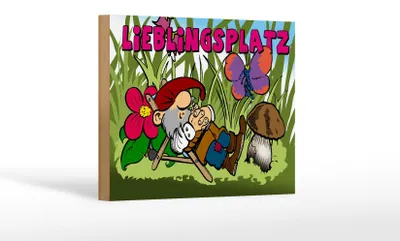 Produktbild von Holzschild Spruch 18x12 cm Lieblingsplatz Zwerg im Garten