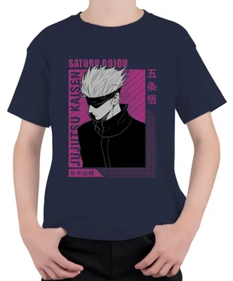 Obrázok produktu pre Satoru Gojo Jujutsu Kaisen White Hair Blindfold Fan Gift Uni detské tričko, Navy, 104