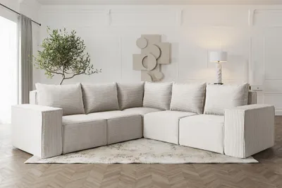 Produktbild von Ecksofa Designersofa ESTELLE in Stoff Poso Creme Seite Universal
