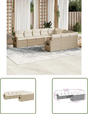 Produktbild von The Living Store 10-tlg. Garten-Sofagarnitur mit Kissen Beige Poly Rattan