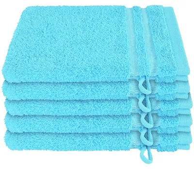 Produktbild von SCHIESSER Waschhandschuhset Milano | Einfarbig | 5-teilig | 100% Baumwolle | Weich & Saugstark | 16x22 cm | Türkis