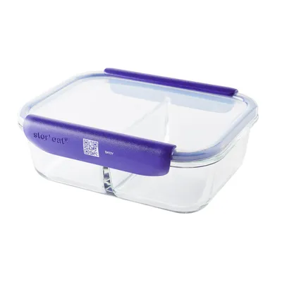 Obrázok produktu pre Mastrad StorEat inteligentná nádoba na potraviny, s priehradkou, borosilikátové sklo, modrá, 1,45 l, F93103